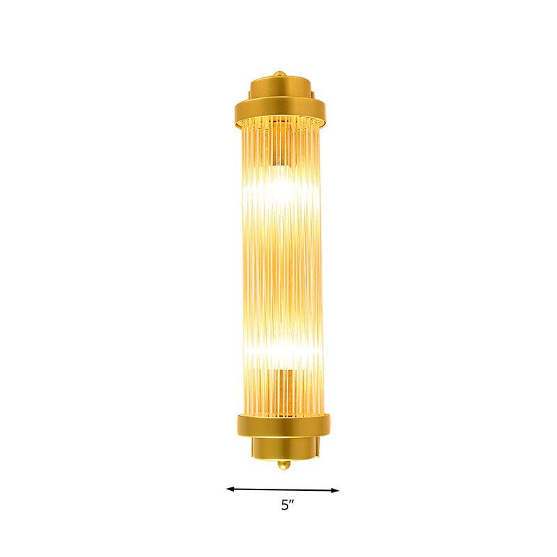 Rynx | Cylindrical Bedroom Wall Lamp Sconce Vintage Clear Glass 2 Heads Gold LED Wall Lighting Fixture