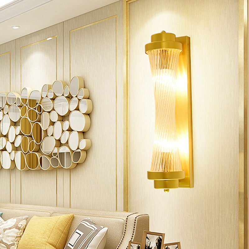 Rynx | Cylindrical Bedroom Wall Lamp Sconce Vintage Clear Glass 2 Heads Gold LED Wall Lighting Fixture