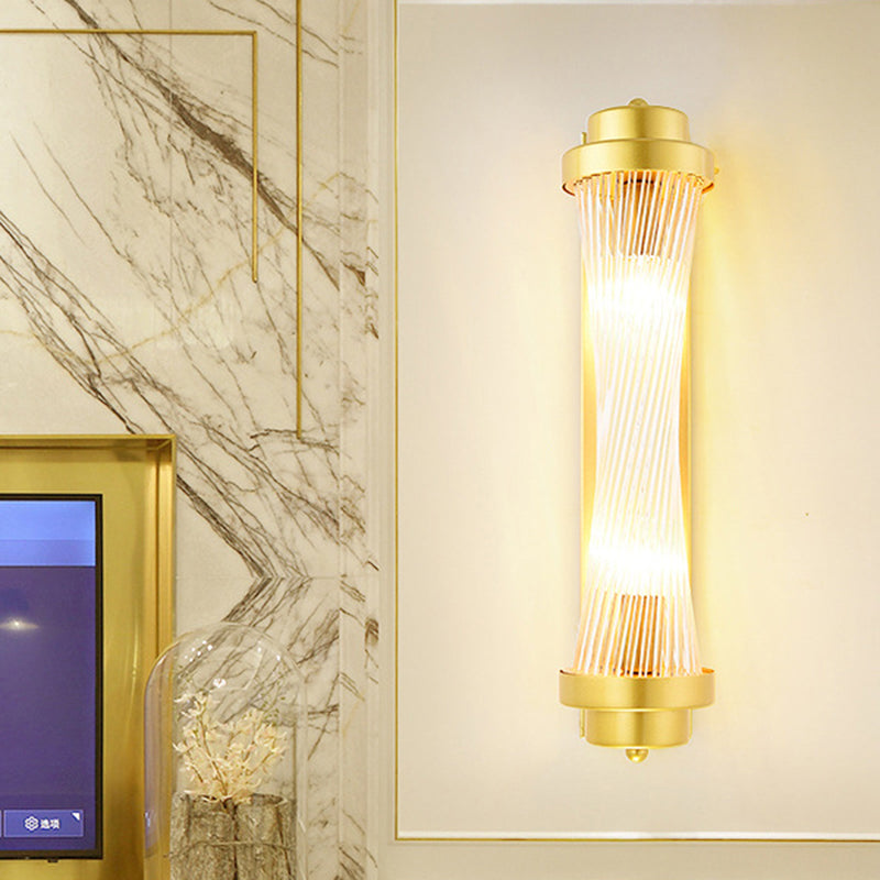 Rynx | Cylindrical Bedroom Wall Lamp Sconce Vintage Clear Glass 2 Heads Gold LED Wall Lighting Fixture