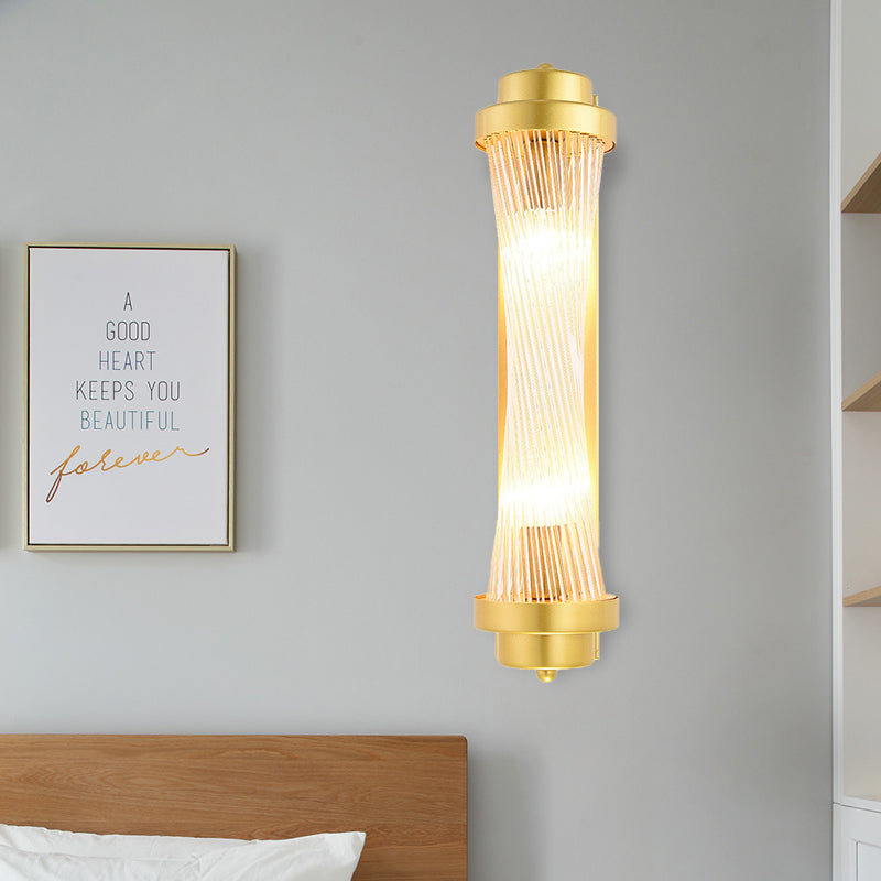 Rynx | Cylindrical Bedroom Wall Lamp Sconce Vintage Clear Glass 2 Heads Gold LED Wall Lighting Fixture