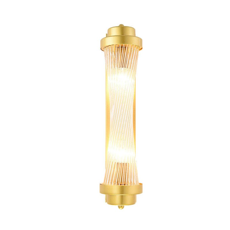 Rynx | Cylindrical Bedroom Wall Lamp Sconce Vintage Clear Glass 2 Heads Gold LED Wall Lighting Fixture