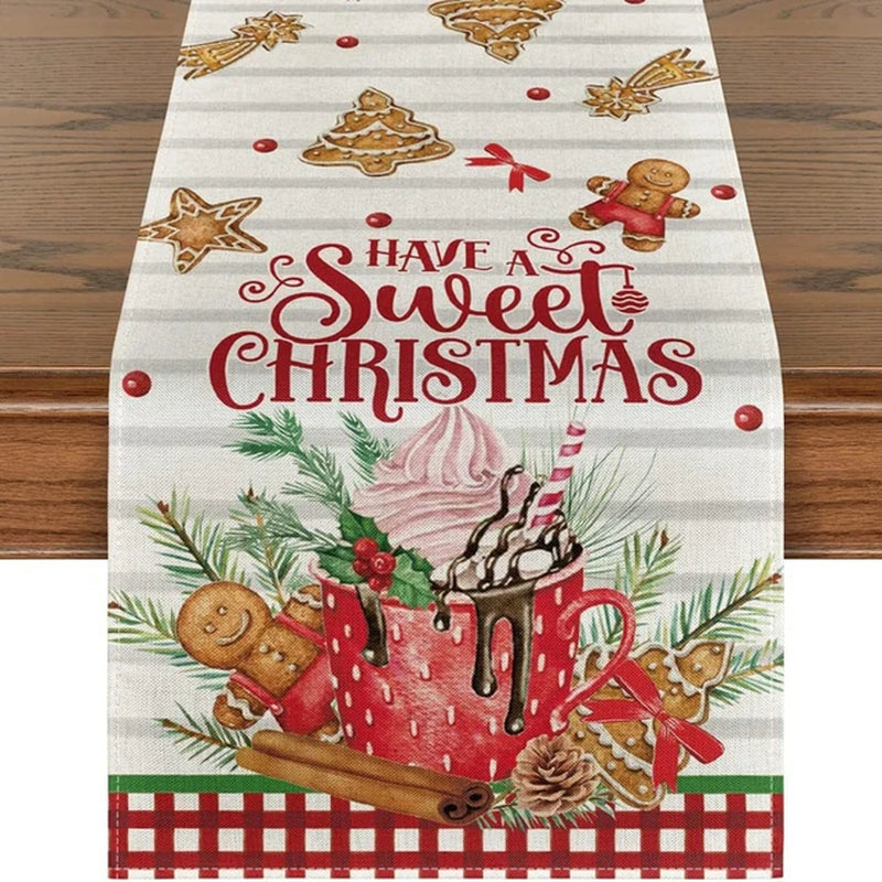 Rynx | Linen Christmas Table Runner Snowman Christmas Tree Home Dining Table Cloth Tablecloth 2023 Christmas Noel Christmas Decorations 2024