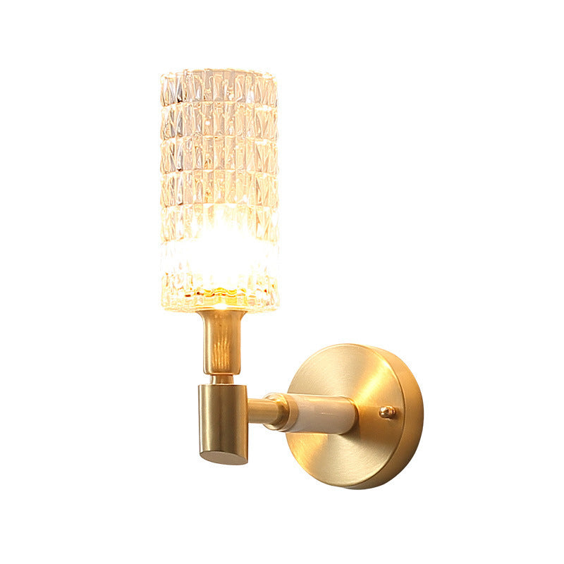Rynx | Gold Tube Wall Light Traditional Ribbed Glass 1 Bulb Wall Mounted Lamp for Living Room