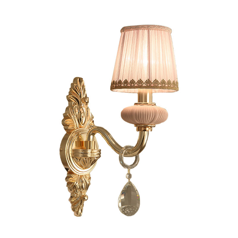 Rynx | Barrel Bedroom Wall Light Sconces Traditional Fabric 1/2 Heads Pink/Blue Wall Lighting with Crystal Accent