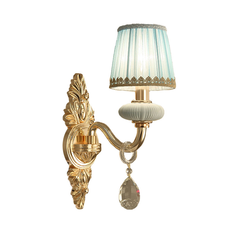 Rynx | Barrel Bedroom Wall Light Sconces Traditional Fabric 1/2 Heads Pink/Blue Wall Lighting with Crystal Accent