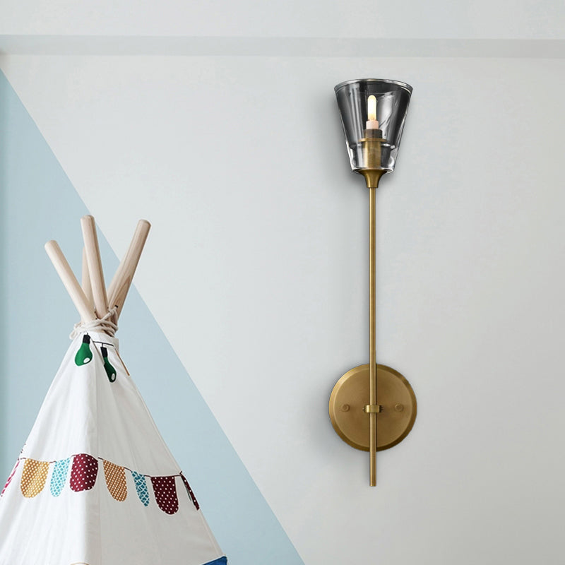 Rynx | Cone-Shaped Bathroom Wall Light Retro Clear Glass 1/2 Light Black/Brass LED Wall Mount Lighting