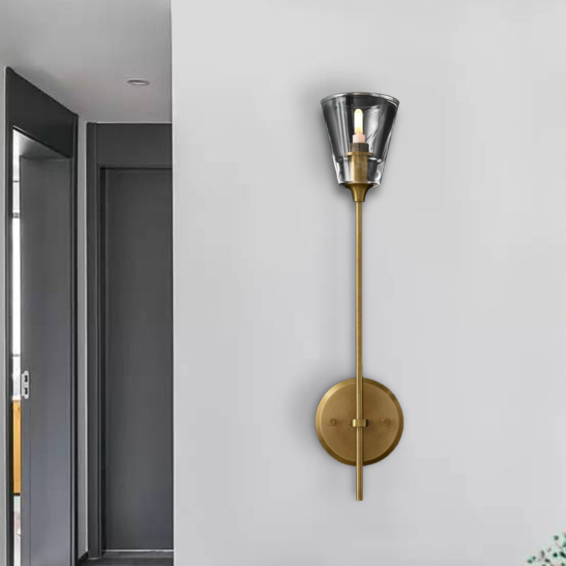 Rynx | Cone-Shaped Bathroom Wall Light Retro Clear Glass 1/2 Light Black/Brass LED Wall Mount Lighting