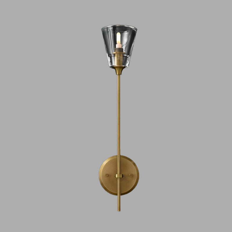Rynx | Cone-Shaped Bathroom Wall Light Retro Clear Glass 1/2 Light Black/Brass LED Wall Mount Lighting