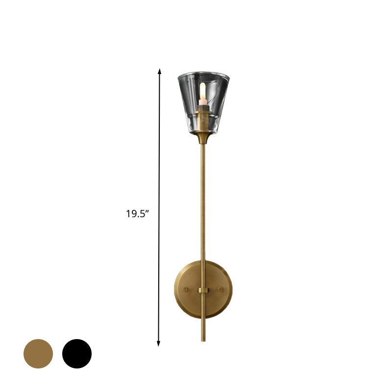 Rynx | Cone-Shaped Bathroom Wall Light Retro Clear Glass 1/2 Light Black/Brass LED Wall Mount Lighting