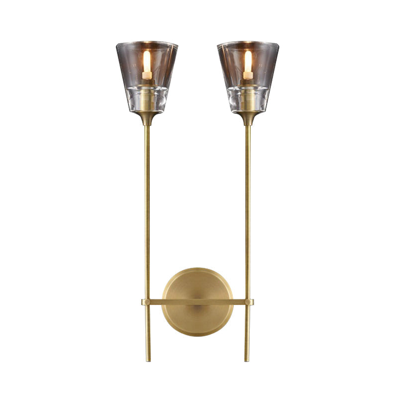 Rynx | Cone-Shaped Bathroom Wall Light Retro Clear Glass 1/2 Light Black/Brass LED Wall Mount Lighting