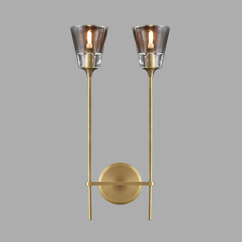Rynx | Cone-Shaped Bathroom Wall Light Retro Clear Glass 1/2 Light Black/Brass LED Wall Mount Lighting