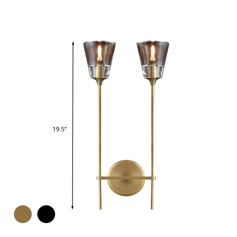 Rynx | Cone-Shaped Bathroom Wall Light Retro Clear Glass 1/2 Light Black/Brass LED Wall Mount Lighting