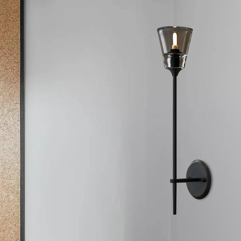 Rynx | Cone-Shaped Bathroom Wall Light Retro Clear Glass 1/2 Light Black/Brass LED Wall Mount Lighting