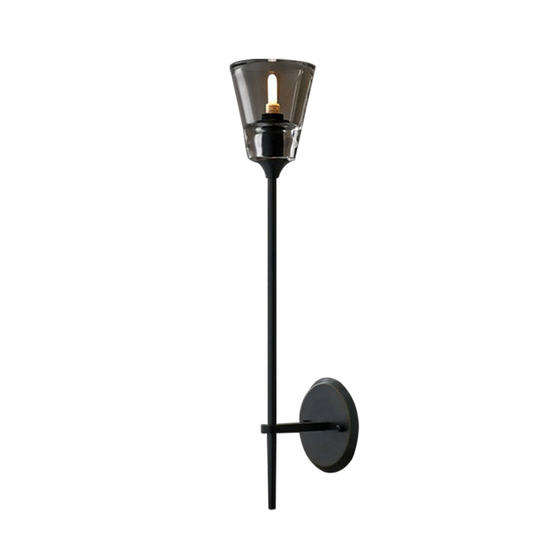 Rynx | Cone-Shaped Bathroom Wall Light Retro Clear Glass 1/2 Light Black/Brass LED Wall Mount Lighting