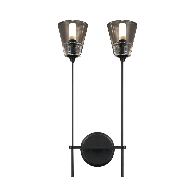 Rynx | Cone-Shaped Bathroom Wall Light Retro Clear Glass 1/2 Light Black/Brass LED Wall Mount Lighting