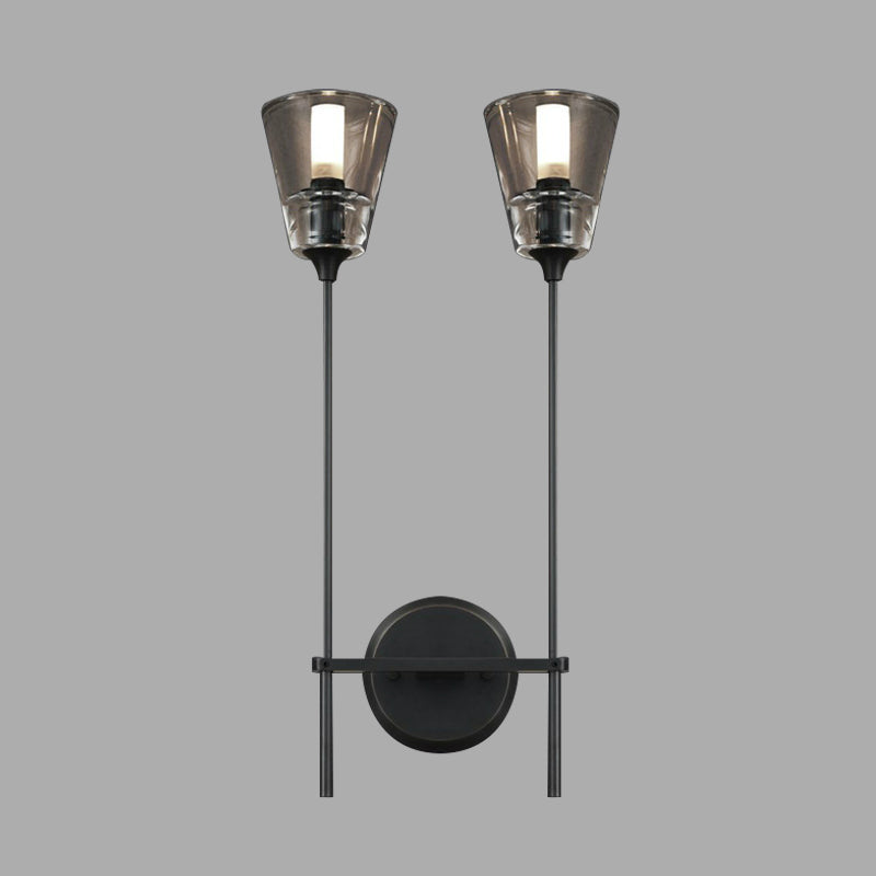 Rynx | Cone-Shaped Bathroom Wall Light Retro Clear Glass 1/2 Light Black/Brass LED Wall Mount Lighting