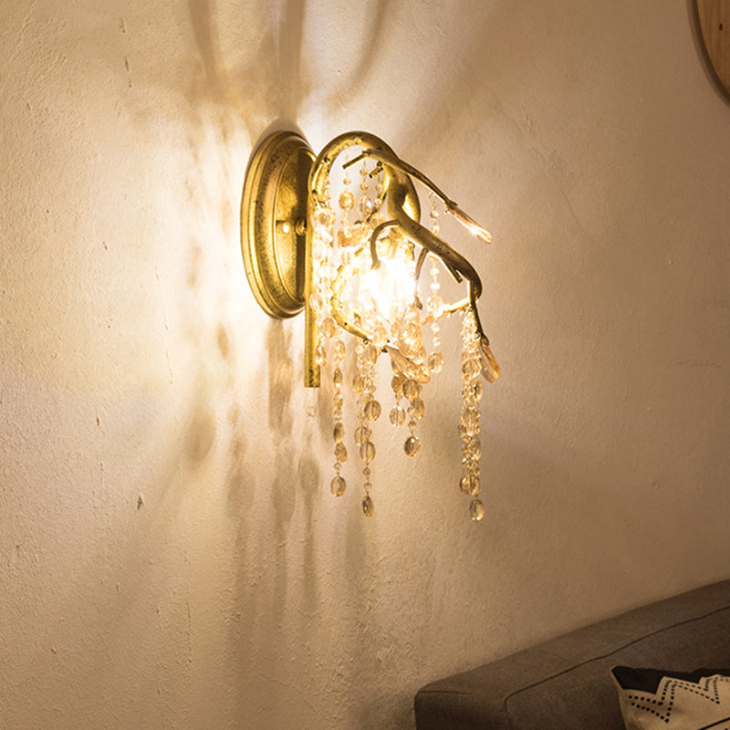 Rynx | Decorative Branch Wall-Mount Lighting 2 Lights Translucent Crystal LED Wall Light in Brass