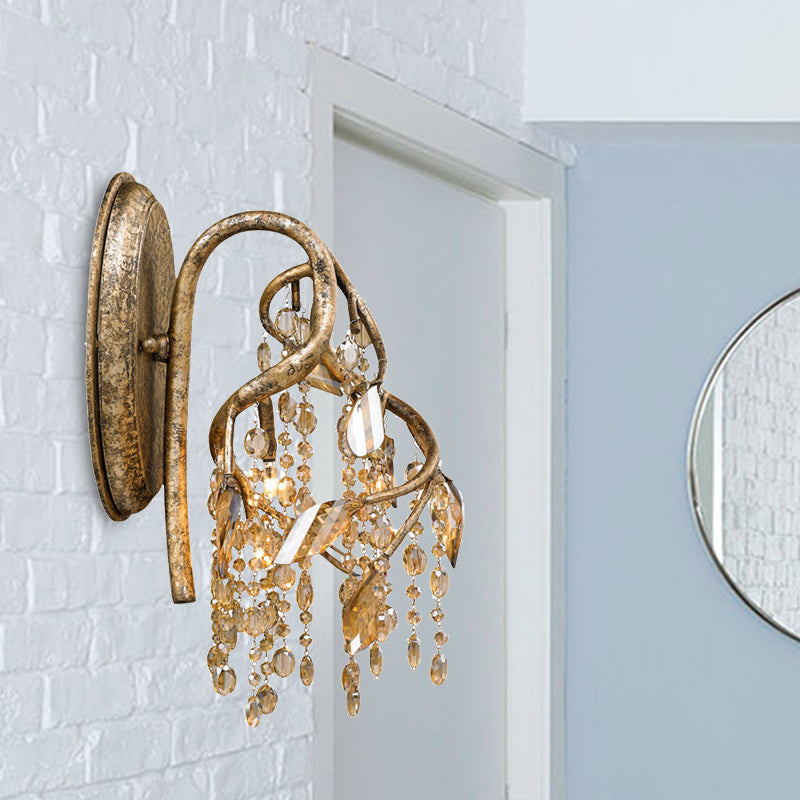 Rynx | Decorative Branch Wall-Mount Lighting 2 Lights Translucent Crystal LED Wall Light in Brass