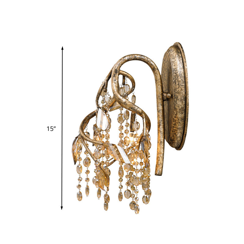 Rynx | Decorative Branch Wall-Mount Lighting 2 Lights Translucent Crystal LED Wall Light in Brass