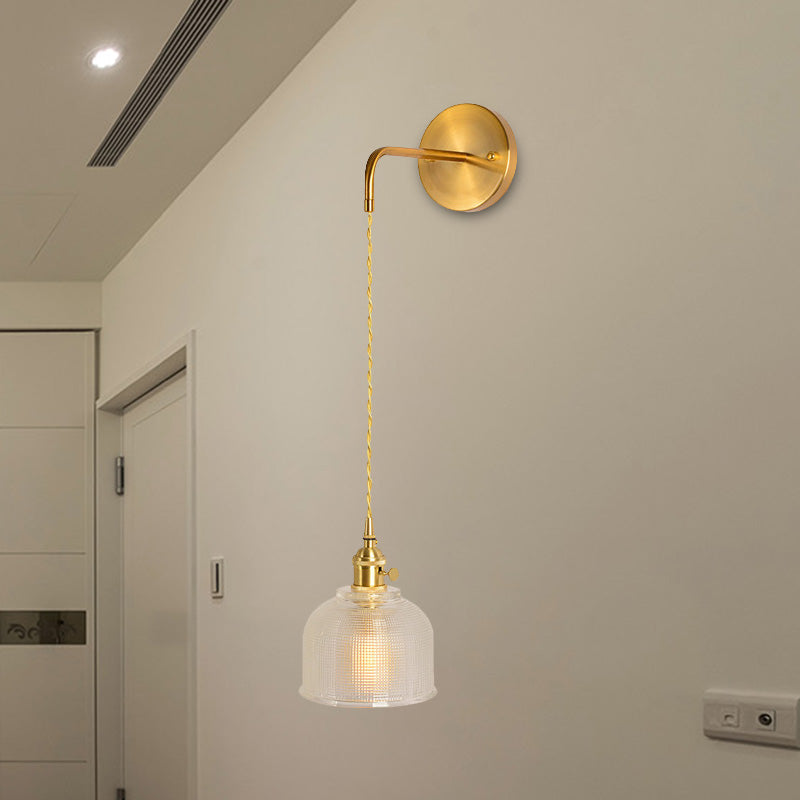 Rynx | 1 Light Wall Mounted Lighting Traditional Dome/Cone Clear Prismatic Glass LED Sconce Fixture in Gold