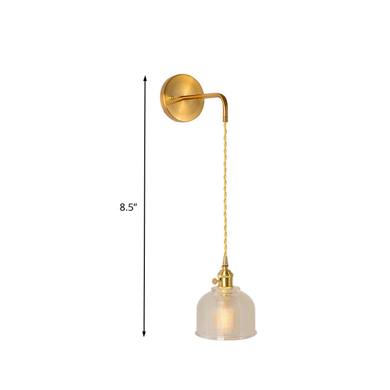 Rynx | 1 Light Wall Mounted Lighting Traditional Dome/Cone Clear Prismatic Glass LED Sconce Fixture in Gold