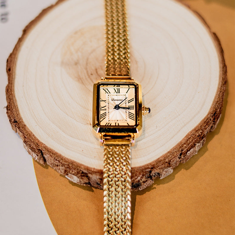 Rynx | Rectangular Milano Mesh Belt Middle Antique Clock