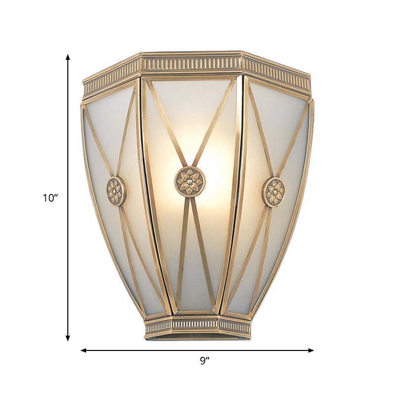 Rynx | Gold N tapered/cylindrical wall lamp 7.5"/10" H Vintage frosted glass 1 lamp flush sconce light