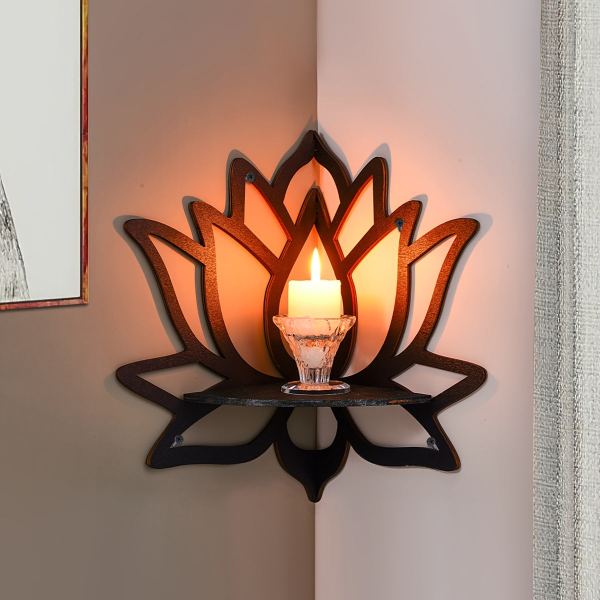 Rynx | LotusWood - Floating Wood Shelf in Lotus Shape