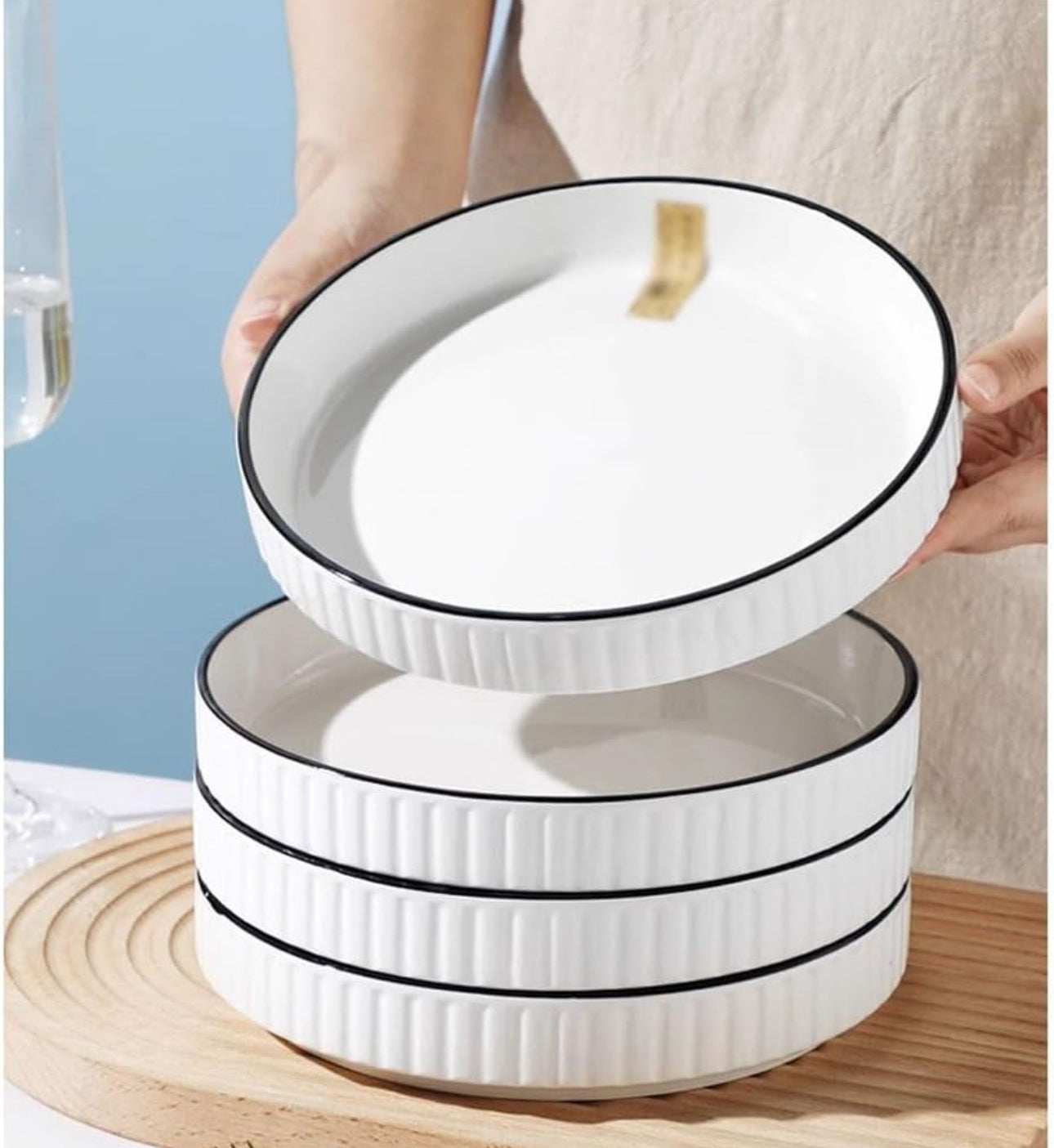 Rynx | Dining Plate Plate Household Ceramic Vertical Pattern Chinese Dining Plate Set Creative Personalized Deep Soup Plate Microwave Safe Salad Plates Set of 6
