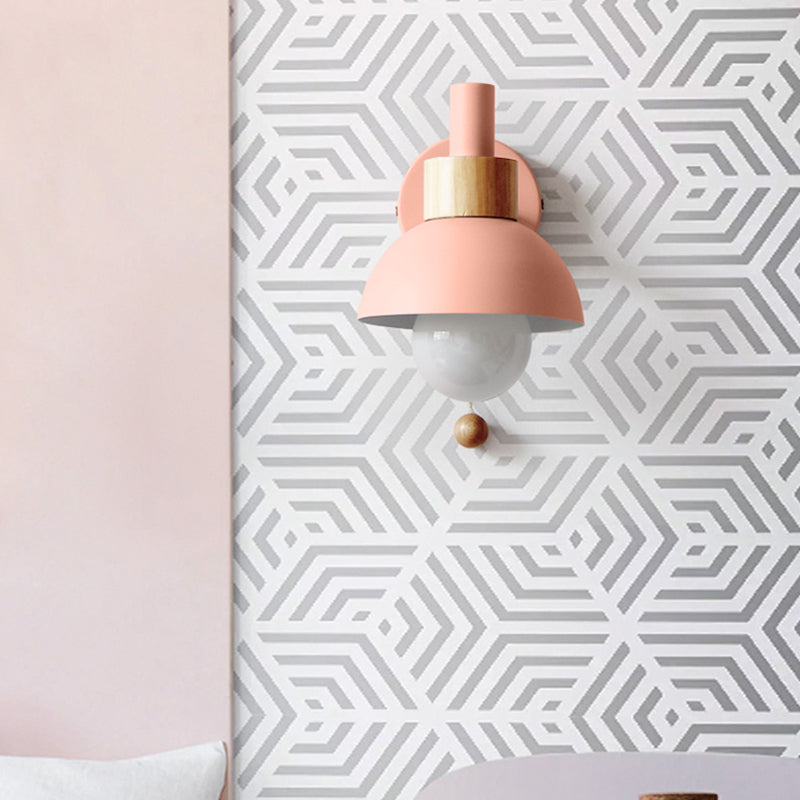 Rynx | 1 Head Nightstand Wall Lamp Macaron White/Pink/Yellow Scone Light Arrangement with Curved Metal Shade