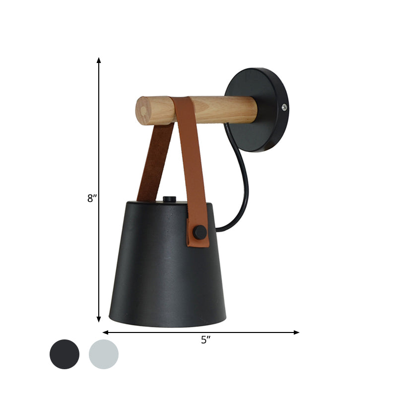 Rynx | Metal Cone Wall Lamp Modernist 1 Head White/Black Wall Lighting With Wooden Arm