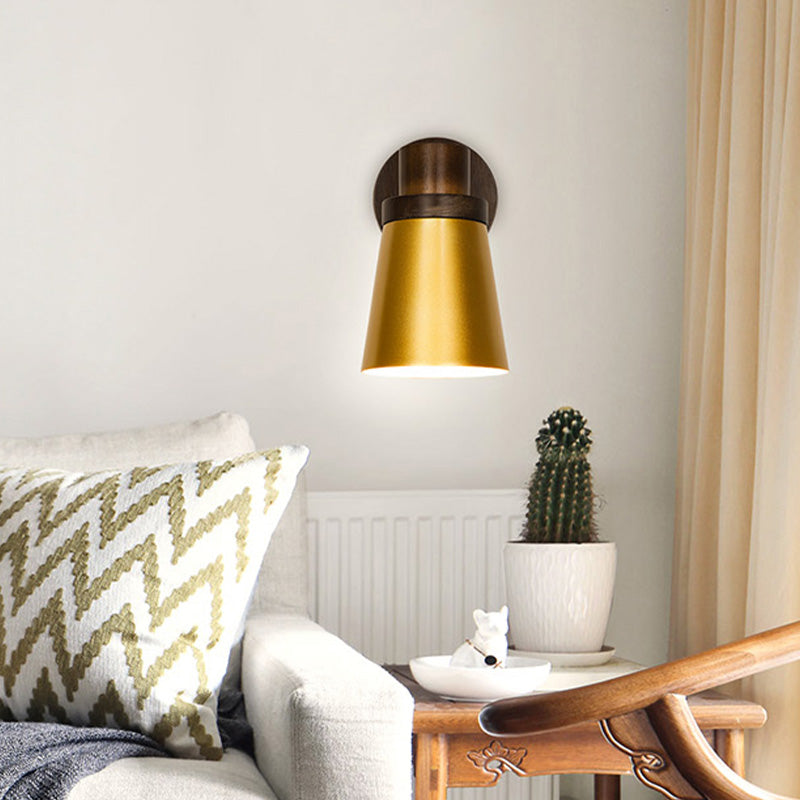 Rynx | Minimalistic Cone Wooden Wall Lamp 1 Main Lighting Fixture in Gold for Living Room