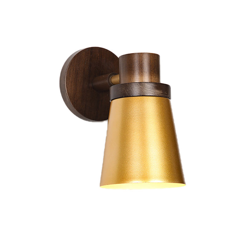 Rynx | Minimalistic Cone Wooden Wall Lamp 1 Main Lighting Fixture in Gold for Living Room