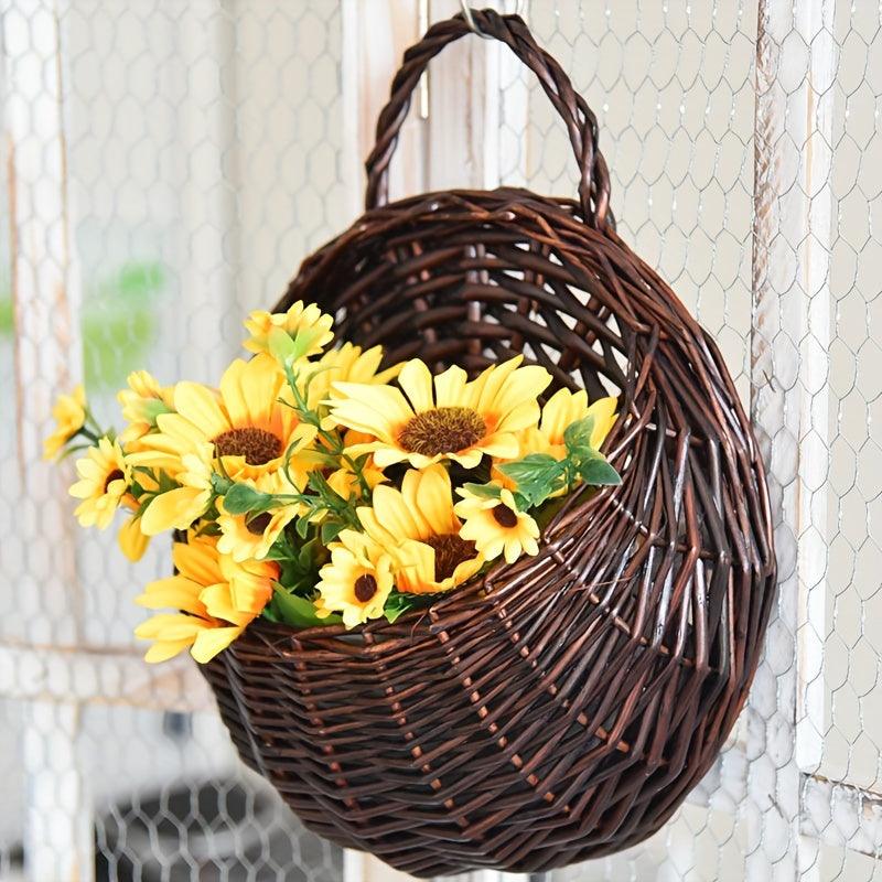 Rynx | Rustic blue rattan flower wall basket for real or artificial flowers