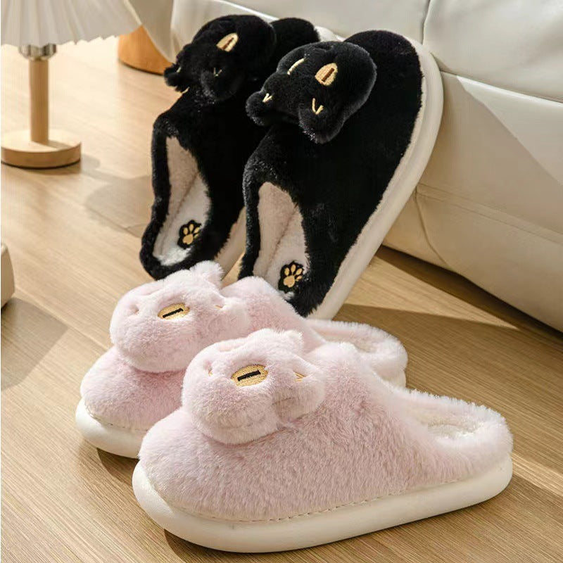 Rynx | Cozy Plush Cat Head Slippers for Couples - Soft Cotton Slippers for Winter Warmth