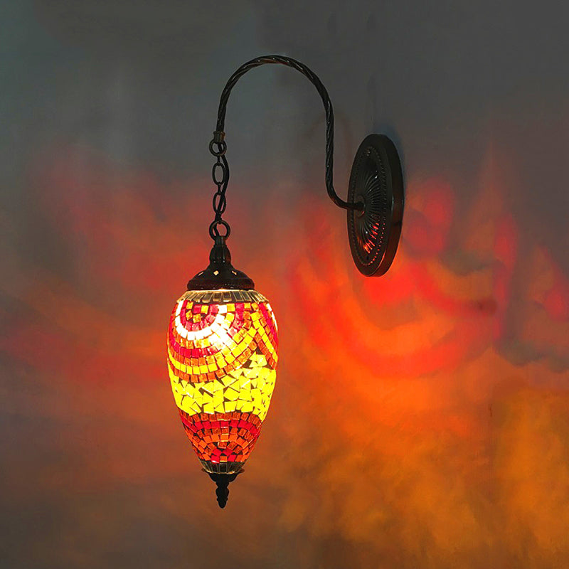Rynx | 1 Light Cut Glass Wall Lighting Traditional Red/Orange/Green Teardrop Living Room Wall Lamp Fixture