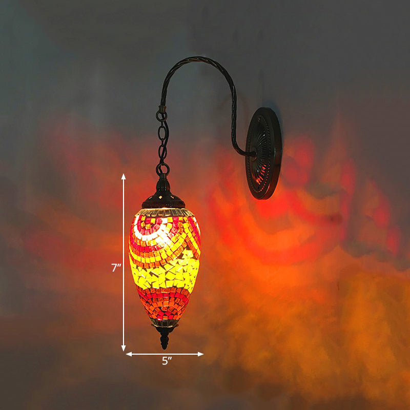 Rynx | 1 Light Cut Glass Wall Lighting Traditional Red/Orange/Green Teardrop Living Room Wall Lamp Fixture