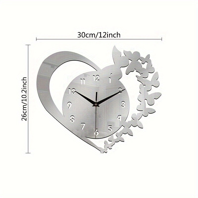 Rynx | Silent Heart-Shaped Acrylic Wall Clock - Frameless Love Design for Living Room, Bedroom & Office