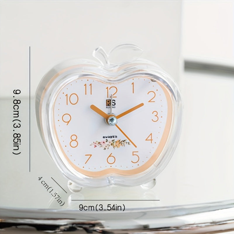 Rynx | Crystal Apple Design Alarm Clock with Built-in Night Light - Stylish, Battery-operated, Round and Modern Design