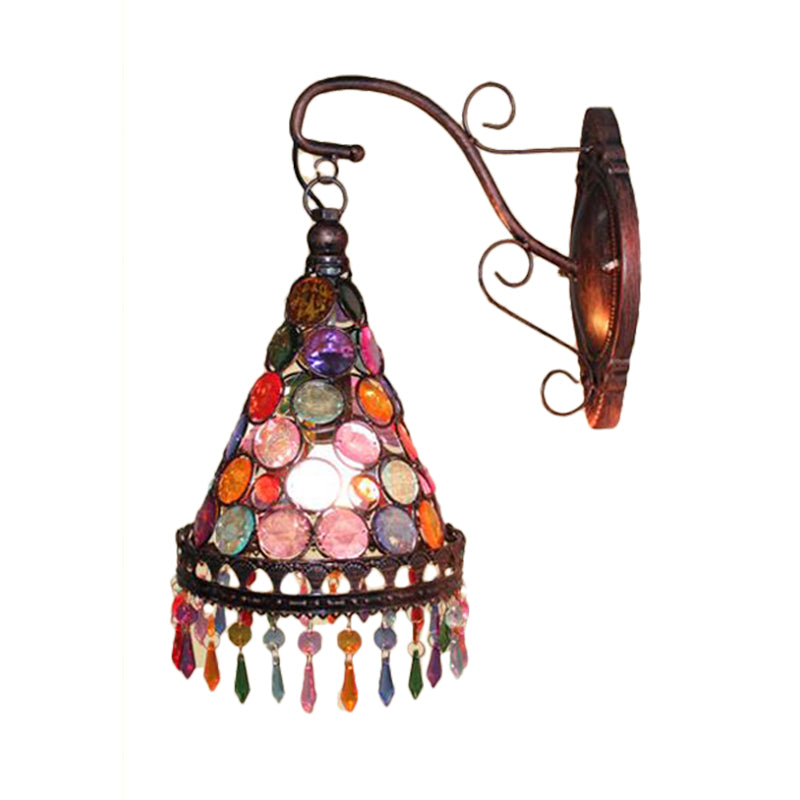 Rynx | 1 Bulb Metal Wall Light Art Deco Yellow/Blue/Purple Conical Dining Room Wall-Mounted Lighting with Hanging Glass