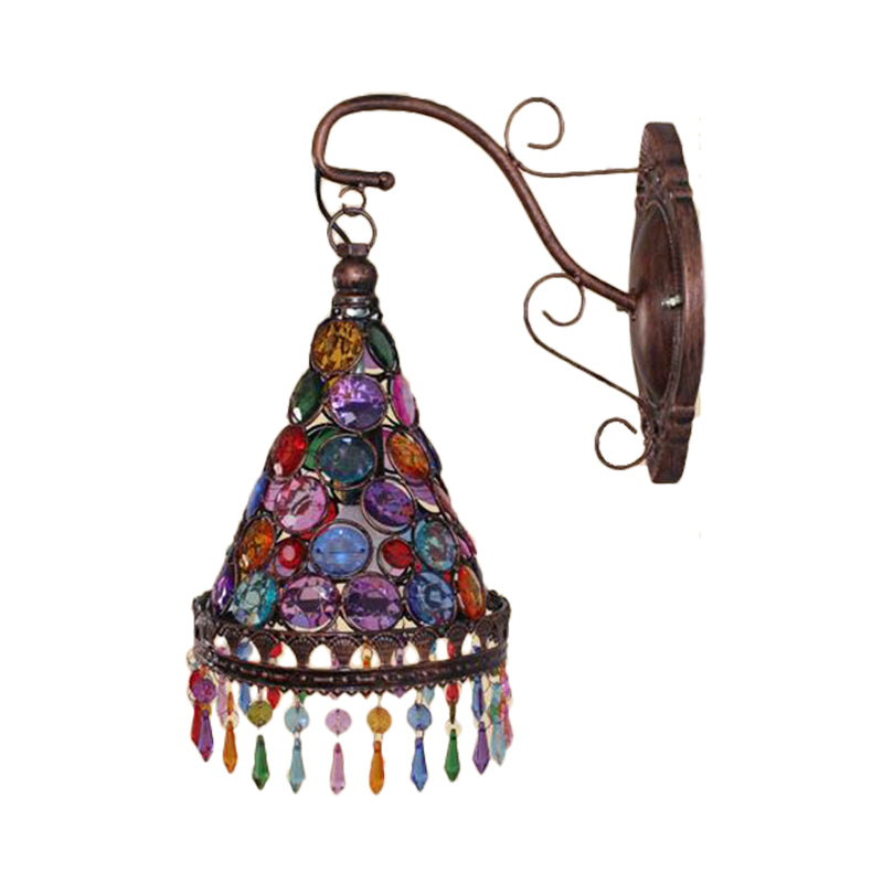 Rynx | 1 Bulb Metal Wall Light Art Deco Yellow/Blue/Purple Conical Dining Room Wall-Mounted Lighting with Hanging Glass