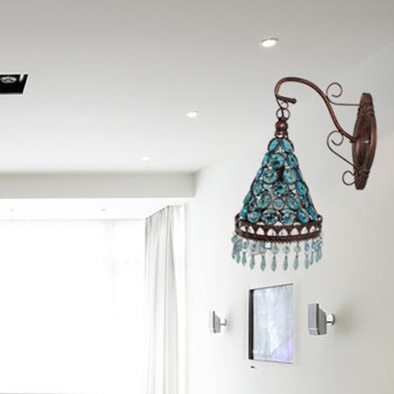 Rynx | 1 Bulb Metal Wall Light Art Deco Yellow/Blue/Purple Conical Dining Room Wall-Mounted Lighting with Hanging Glass