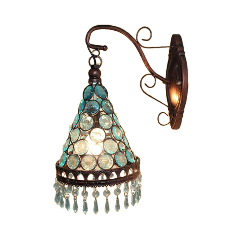 Rynx | 1 Bulb Metal Wall Light Art Deco Yellow/Blue/Purple Conical Dining Room Wall-Mounted Lighting with Hanging Glass