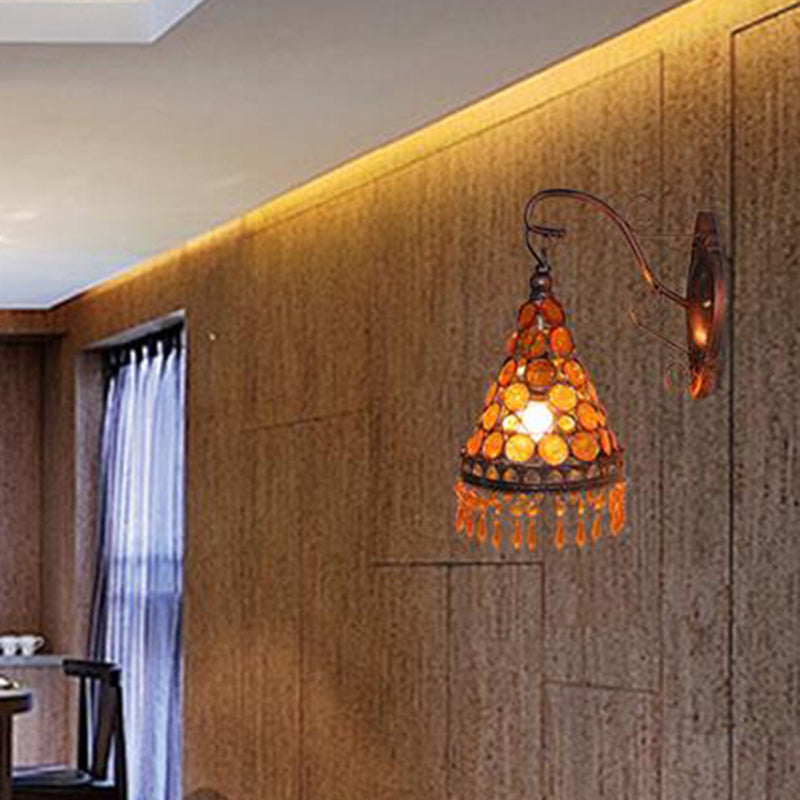 Rynx | 1 Bulb Metal Wall Light Art Deco Yellow/Blue/Purple Conical Dining Room Wall-Mounted Lighting with Hanging Glass