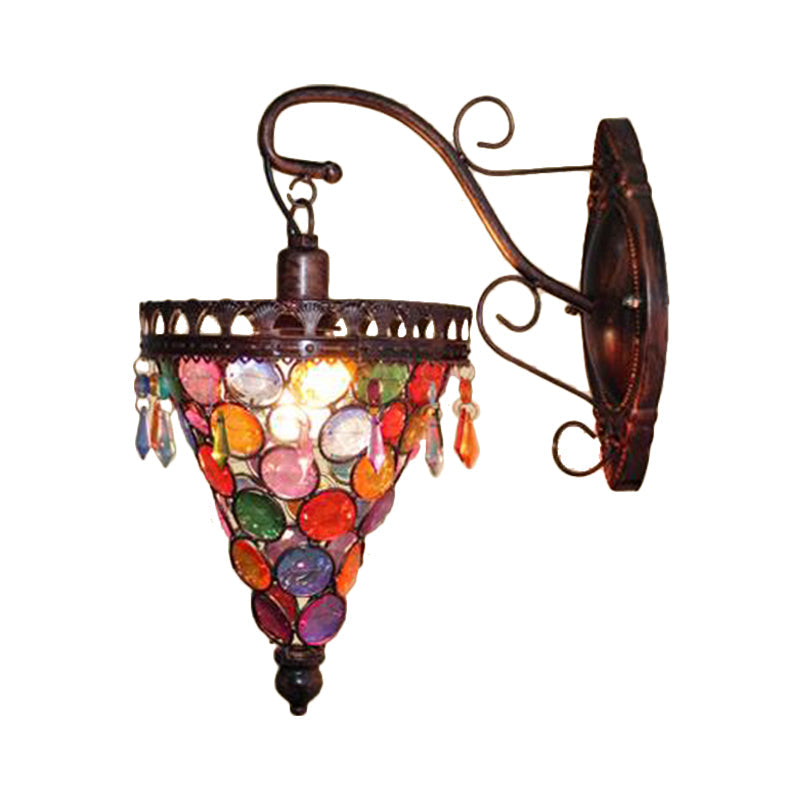 Rynx | Cone Metal Wall Lamp Sconces Art Deco 1 Head Living Room Wall Light in Orange/Blue/Purple with Glass Accent