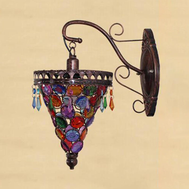 Rynx | Cone Metal Wall Lamp Sconces Art Deco 1 Head Living Room Wall Light in Orange/Blue/Purple with Glass Accent