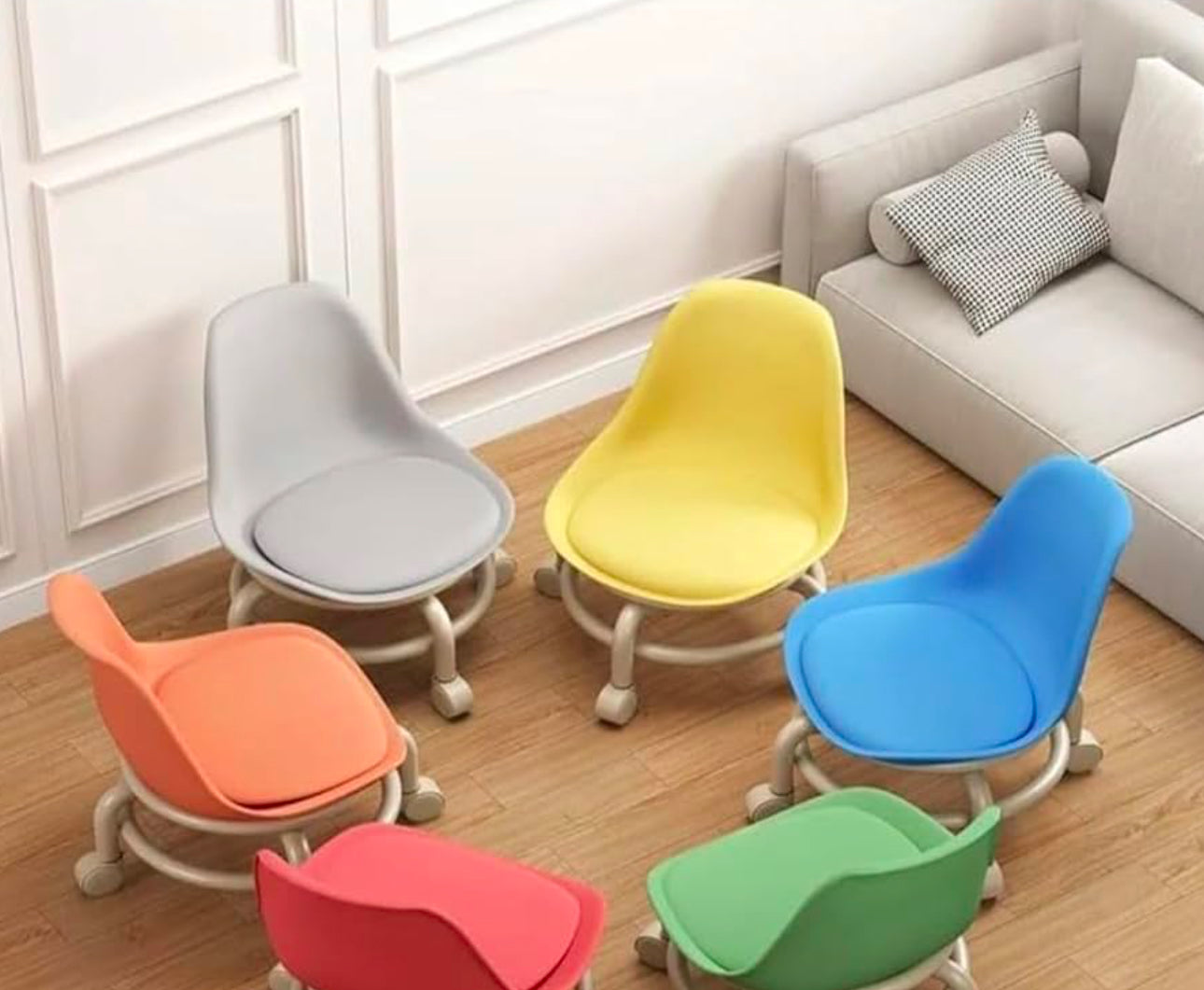 Rynx | Low Stool Ottoman, Weight Capacity Children's Stool, Backrest, Small, Living Room Ottoman, Low Chair, Small, Nappa Leather Fabric, Thick, Waterproof, Quiet Wheels, 360 Degrees