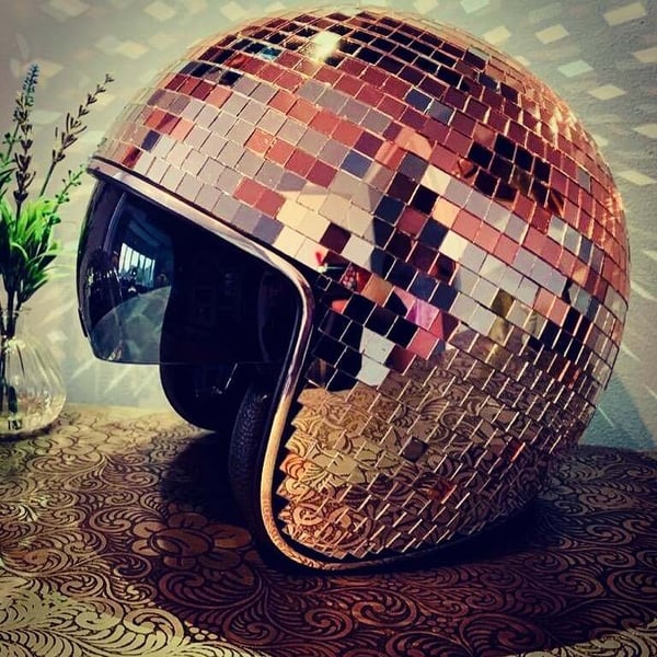 RYNX | Disco Ball Helmet With Retractable Visor Rose gold