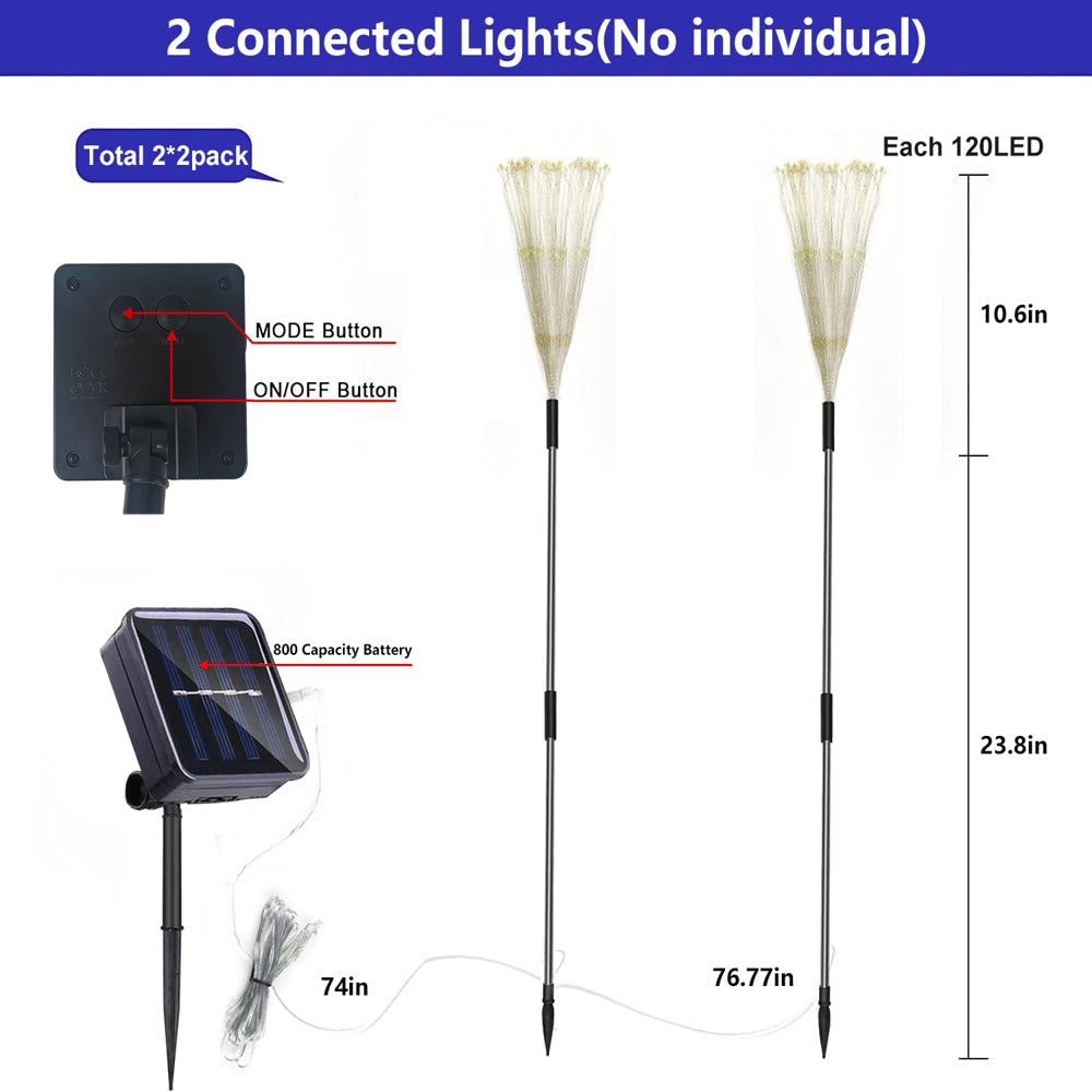 Rynx | Outdoor sunlight, Solar firework lights, 4 pack solar garden lights with 120 LED hedge star lights 8 modes patio fairy lights for pathway lawn backyard decoration (Warm white)