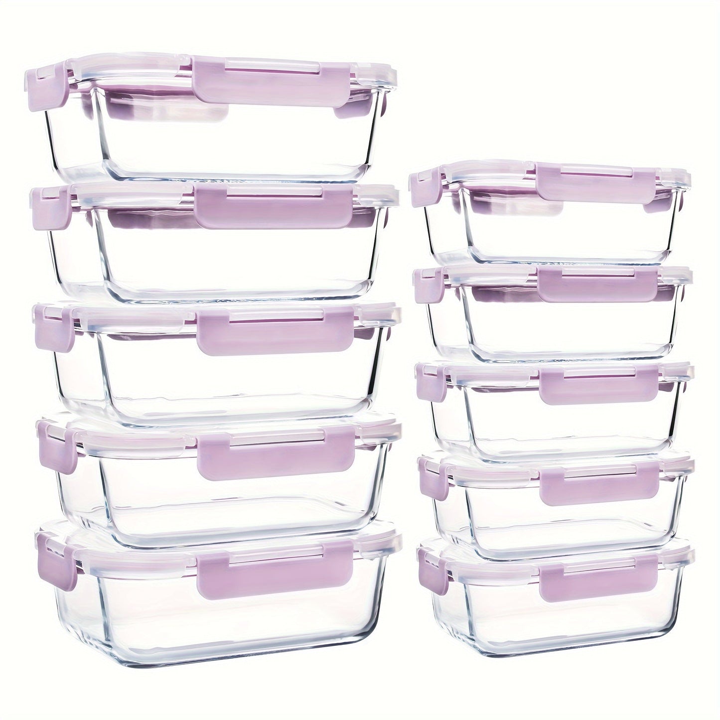 Rynx | 10-Pack Glass Meal Prep Containers Set with Airtight Lids – Durable Food Storage & Glass Lunch Boxes for Home, Kitchen, Office Light Purple
